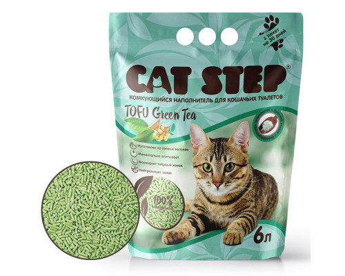 Наполнитель комкующийся растительный для кошачьих туалетов Tofu Green Tea, 6 л