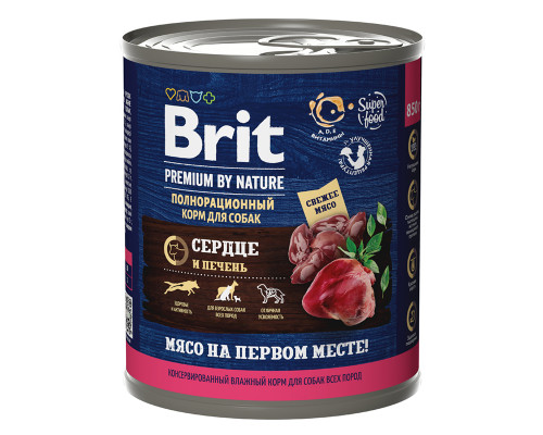 Брит Premium by Nature консервы с сердцем и печенью для взрослых собак всех пород, 850 г