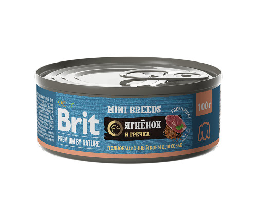 Брит Premium by Nature консервы с ягненком и гречкой д/взрослых собак мелких пород, 100 г