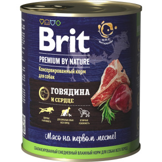 Консервы для собак с говядиной и сердцем Brit Premium by Nature, 850 г