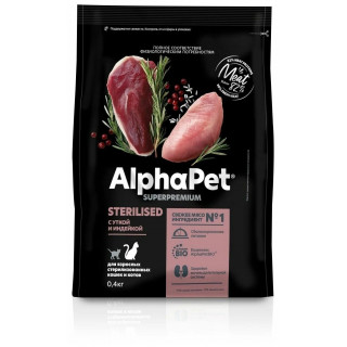 Сухой корм AlphaPet  Sterilised для взрослых стерилизованных кошек c уткой и индейкой 400 г