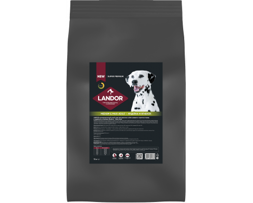 Cухой корм LANDOR для взр. собак cредних и крупных пород c индейкой и ягненком 15 кг