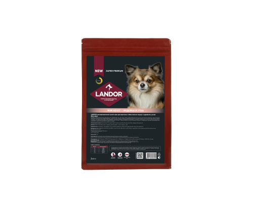 Cухой корм LANDOR для взрослых собак мелких пород c индейкой и уткой 3 кг
