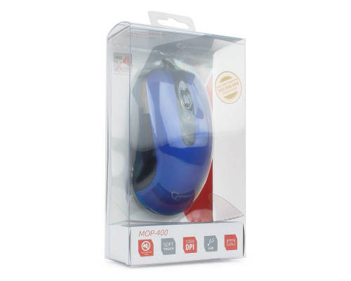 Мышь Gembird USB 2 кнопки+колесо кнопка 1000 DPI темно-синий, кабель 1.4м MOP-400-B