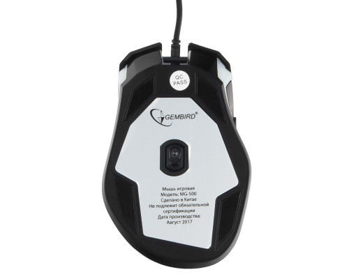 Мышь Gembird игровая USB 5 кнопок+колесо-кнопка 1600 DPI чёрный+подсветка кабель 1,45м MG-500