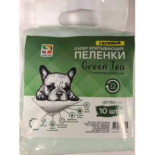 Пеленки FOUR PETS Green Tea для собак c ароматом зеленого чая 45х60см., упаковка 10 шт, упак