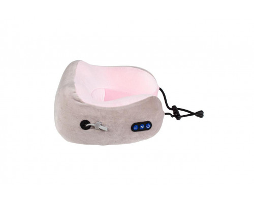 Дорожная подушка-подголовник для шеи с завязками, серо-розовая