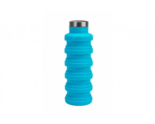 Бутылка для воды силиконовая складная с крышкой, 500 мл, голубая