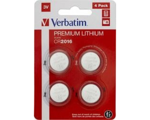 Батарейка CR2016 Verbatim литиевая блистер 4 шт. 49531