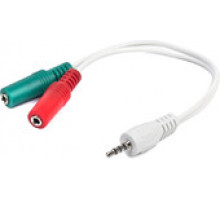 Кабель Cablexpert аудио адаптер 0.2м 3.5 джек 4pin (F)/3.5 джек науш(F)+ 3.5 микр(F) белый CCA-417W