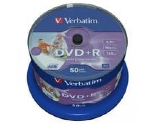 DVD+R 4.7Gb 16x Verbatim Wide Inkjet Printable, без надписи по 50 шт. CakeBox 043512