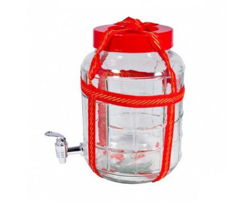 Бутыль (банка) стеклянная с гидрозатвором и краником 15 л