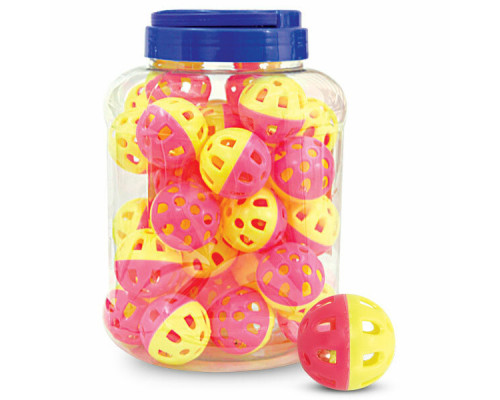 Игрушка для кошек "Мяч-погремушка", d35мм (банка 36шт.) (желто-розовый)