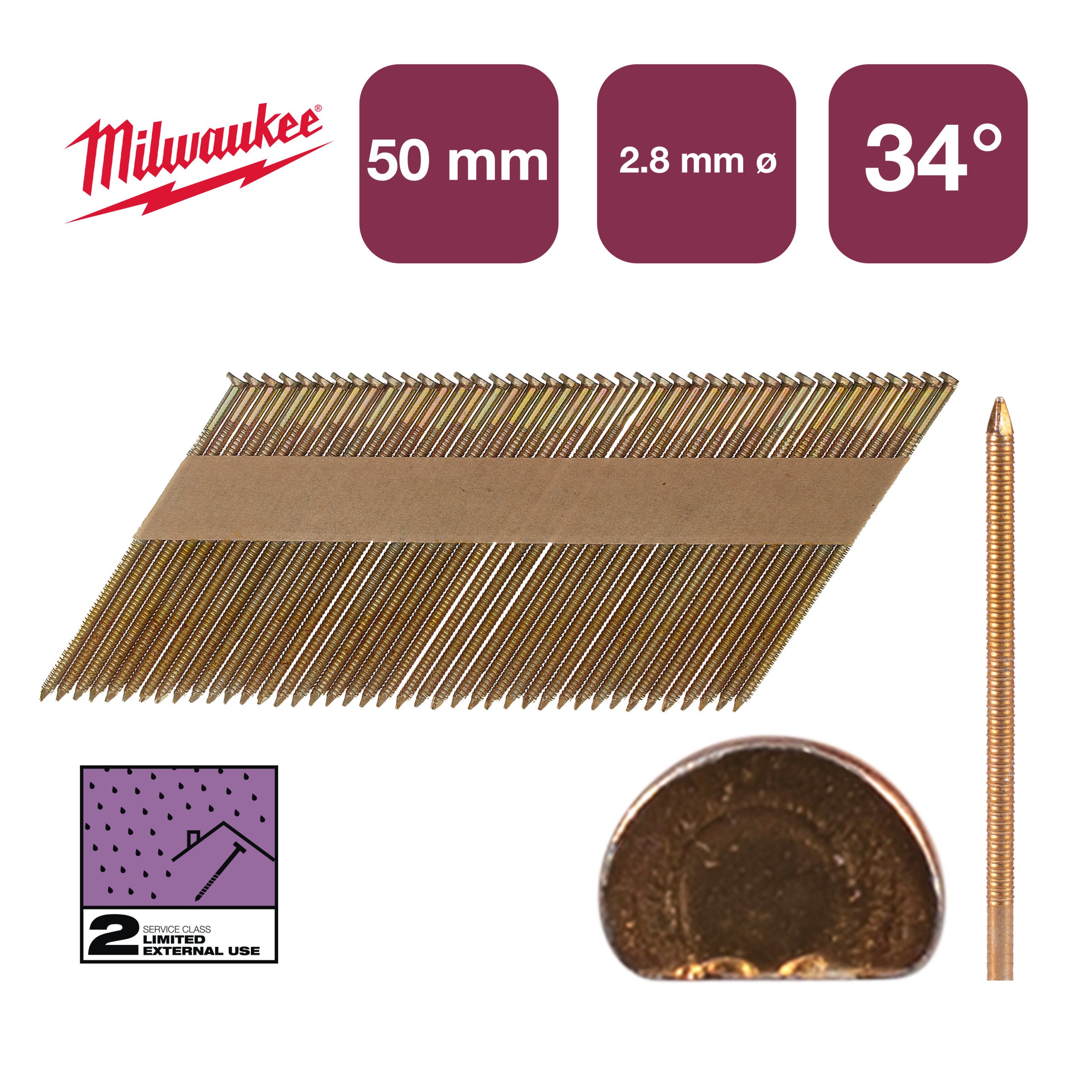 Гвозди для пистолета Milwaukee 34°/50мм RS 2200шт (4932492606)